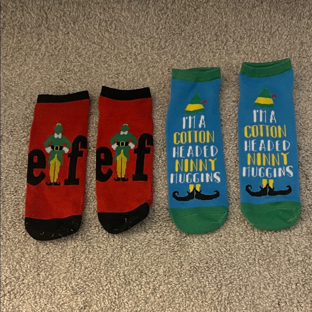 Elf Themed Red and Blue Socks Set